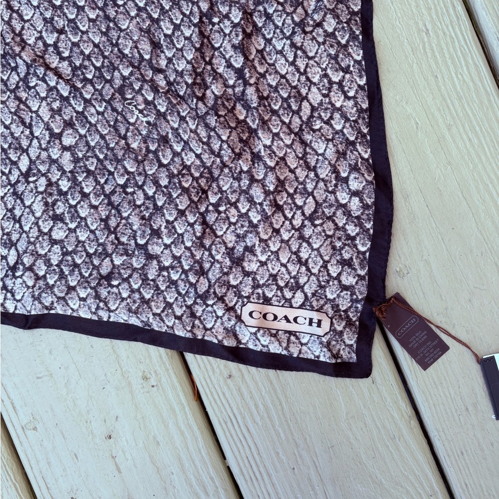 NWT COACH Brown and Black Snake Patterned Silk Scarf, Size: 27” x 27” - Picture 5 of 10